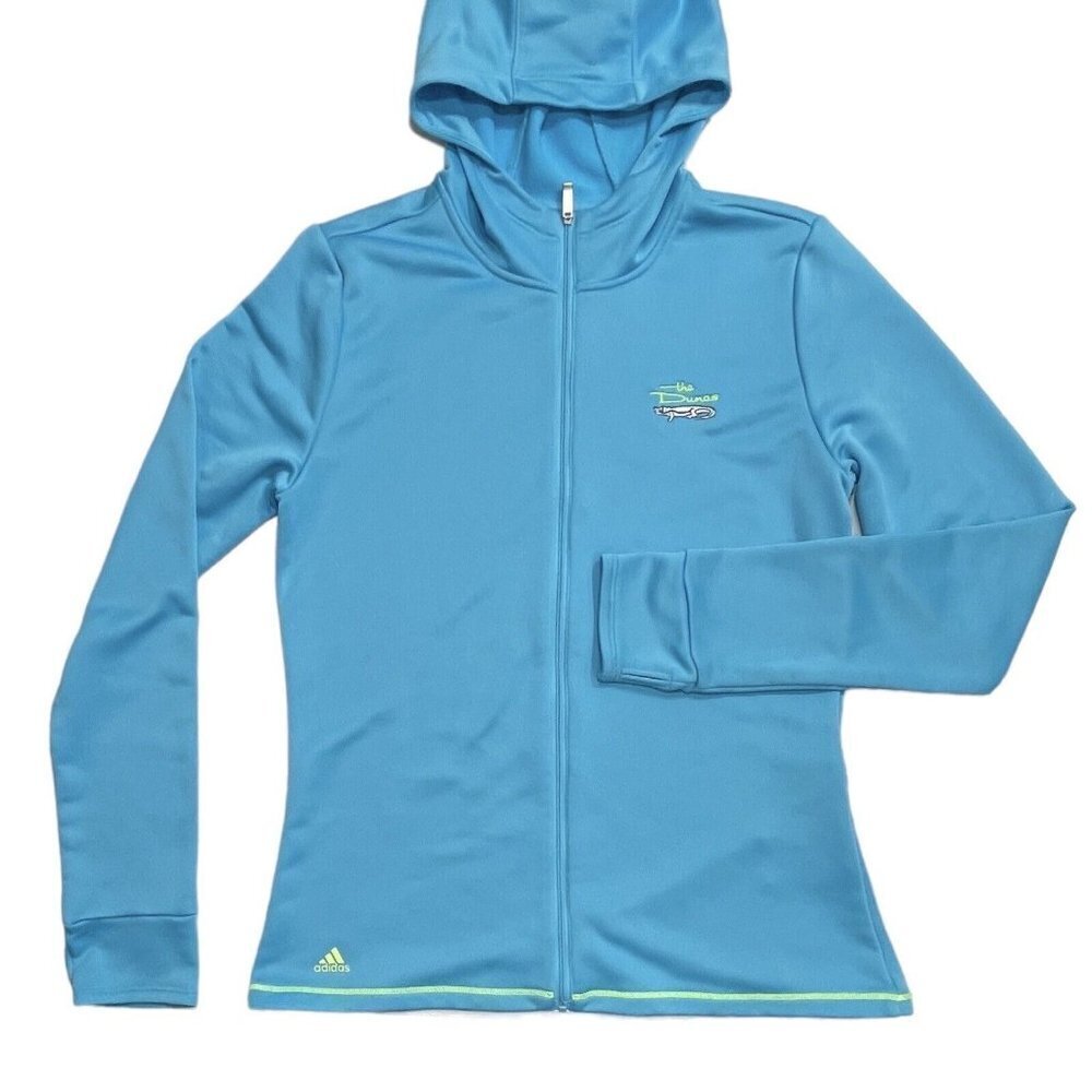 ADIDAS Full Zip Hooded Activewear Jacket Youth Size Large Turquoise‎ "Dunes" EUC